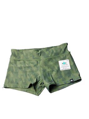 WODBOTTOM Camo Shorts Womens 2XL XXL Green Stretch Athletic Gym Booty Short